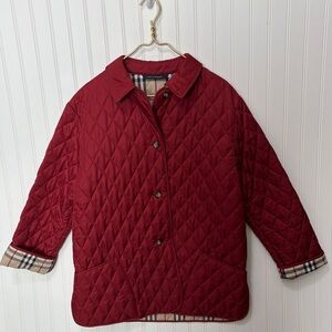 BURBERRY LONDON Red Plaid Quilted Nova Check Utility Jacket Womens Size Small